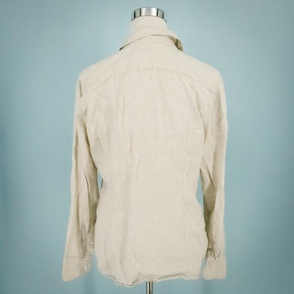 J. Crew Size Small S Tan Beige Slim Fit Linen Collared Button Long Sleeve Top - Picture 2 of 6